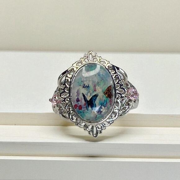Silver Painted Butterfly Ring - Picture 1 of 4
